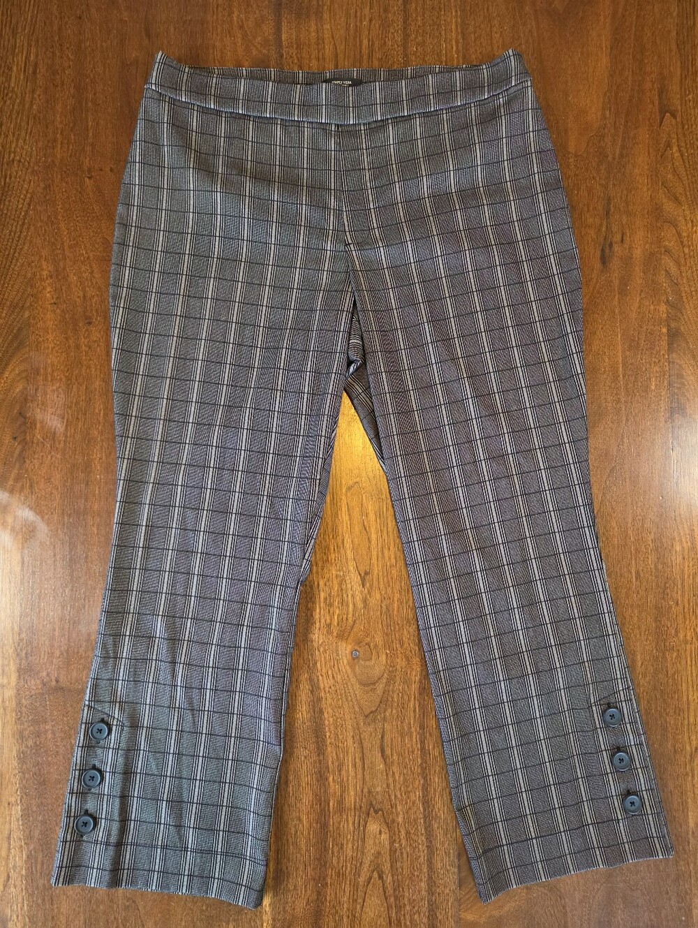 Simply Vera Vera Wang Plaid Crop Pants Flare Hem Accent Buttons Large